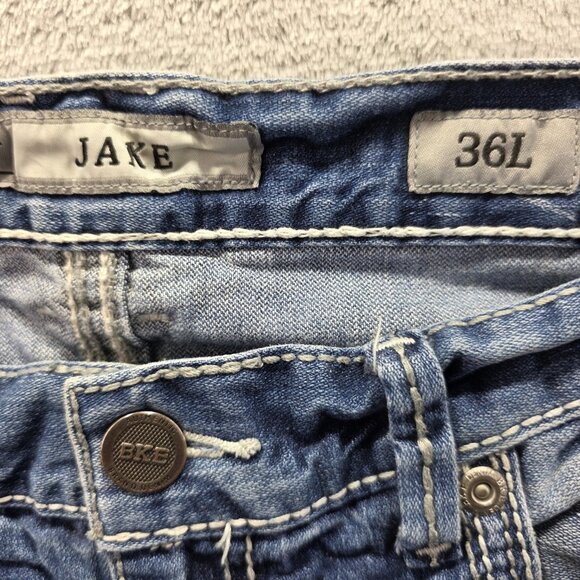 BKE Jake Jeans Mens 36x36 Blue Straight Leg Distressed Denim Classic Casual - Picture 4 of 11